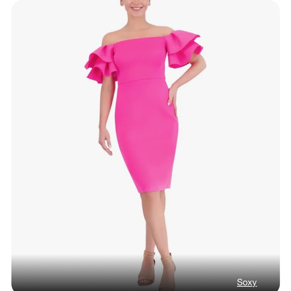 Eliza J Hot Pink Off-Shoulder Ruffle Sheath Dress
